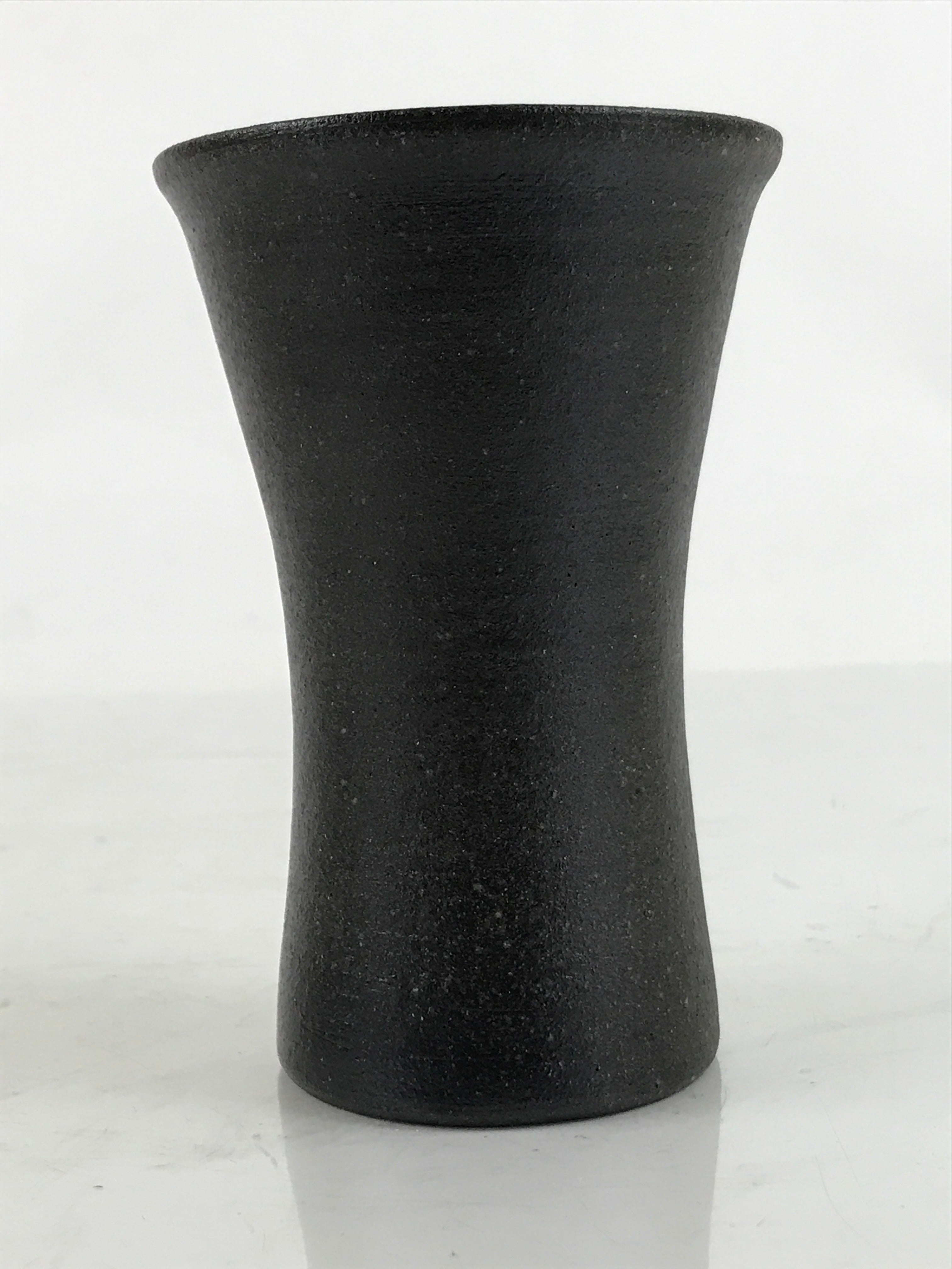 Japanese Ceramic Flower Vase Vtg Small Kabin Satin Finish Cylinder Black MFV90