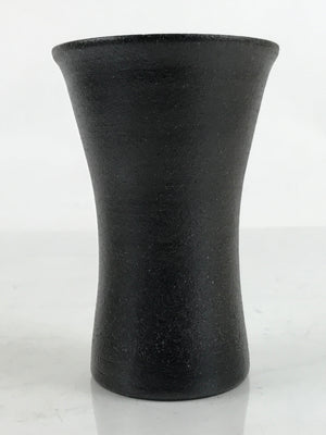 Japanese Ceramic Flower Vase Vtg Small Kabin Satin Finish Cylinder Black MFV90