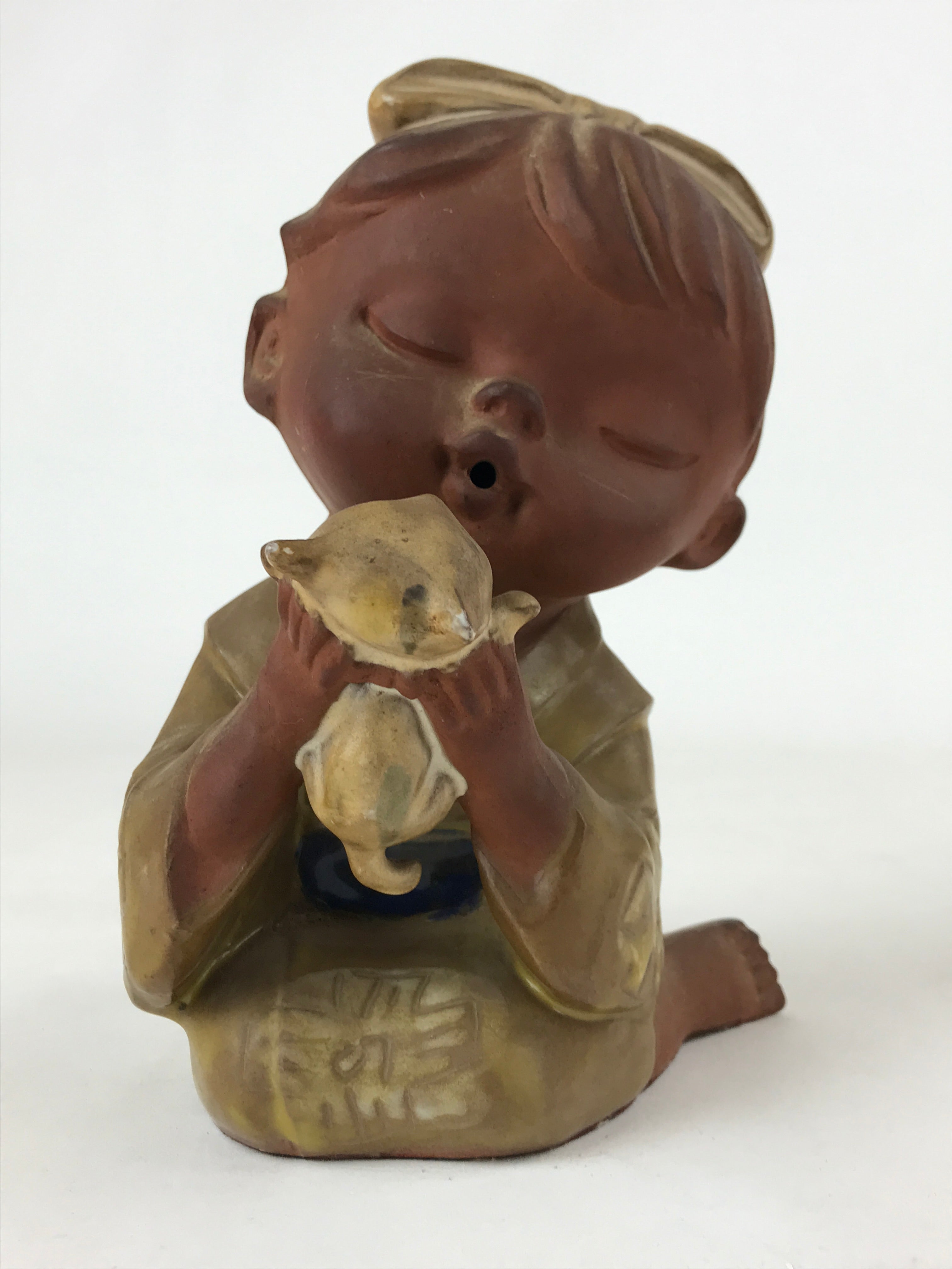 Japanese Ceramic Girl And Kitten Figure Vtg Yakimono Statue Kimono Brown BD953