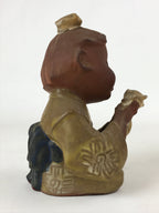 Japanese Ceramic Girl And Kitten Figure Vtg Yakimono Statue Kimono Brown BD953