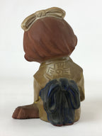 Japanese Ceramic Girl And Kitten Figure Vtg Yakimono Statue Kimono Brown BD953