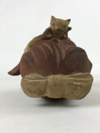 Japanese Ceramic Girl And Kitten Figure Vtg Yakimono Statue Kimono Brown BD953