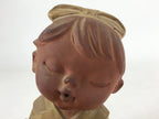 Japanese Ceramic Girl And Kitten Figure Vtg Yakimono Statue Kimono Brown BD953