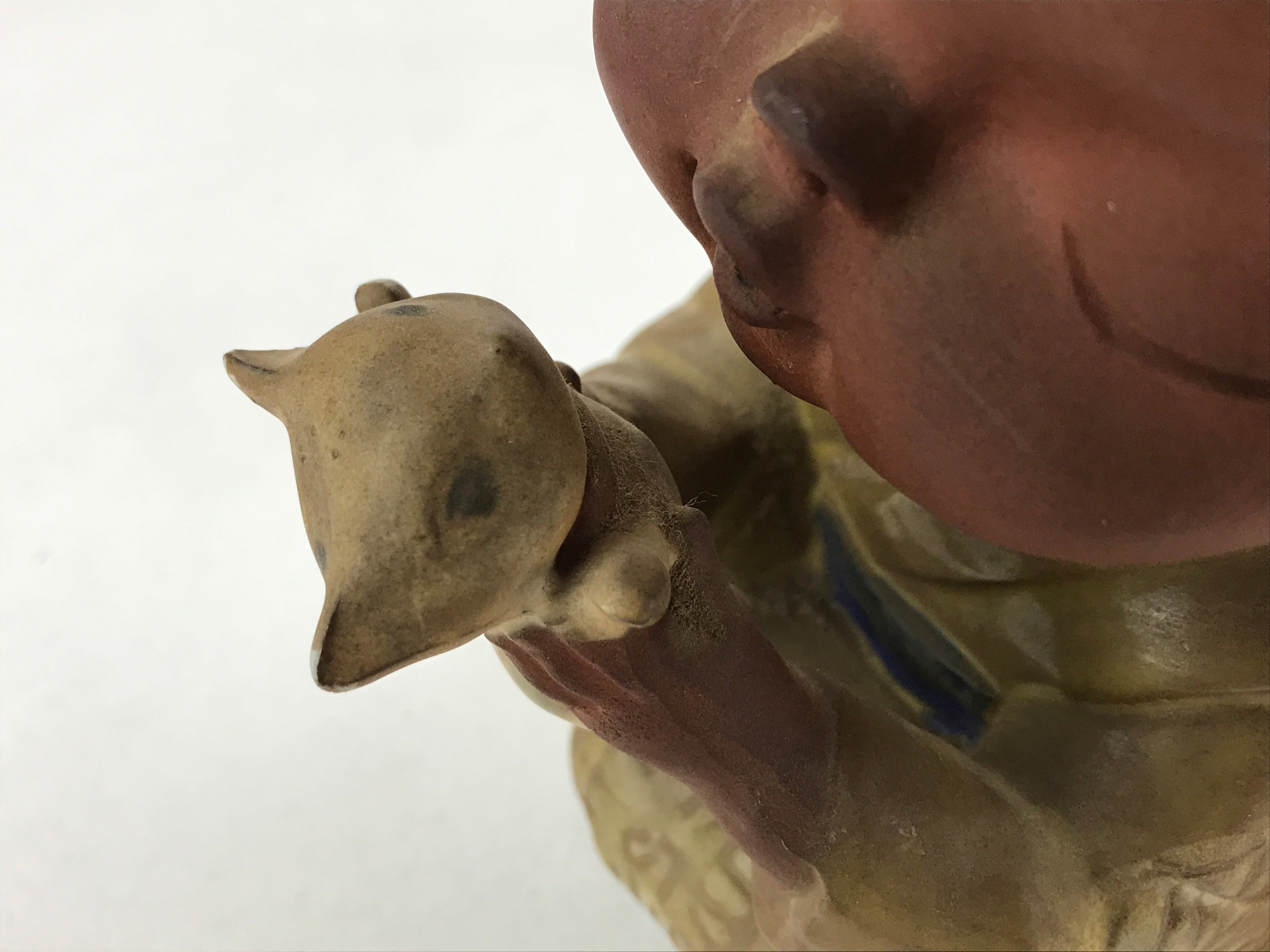 Japanese Ceramic Girl And Kitten Figure Vtg Yakimono Statue Kimono Brown BD953