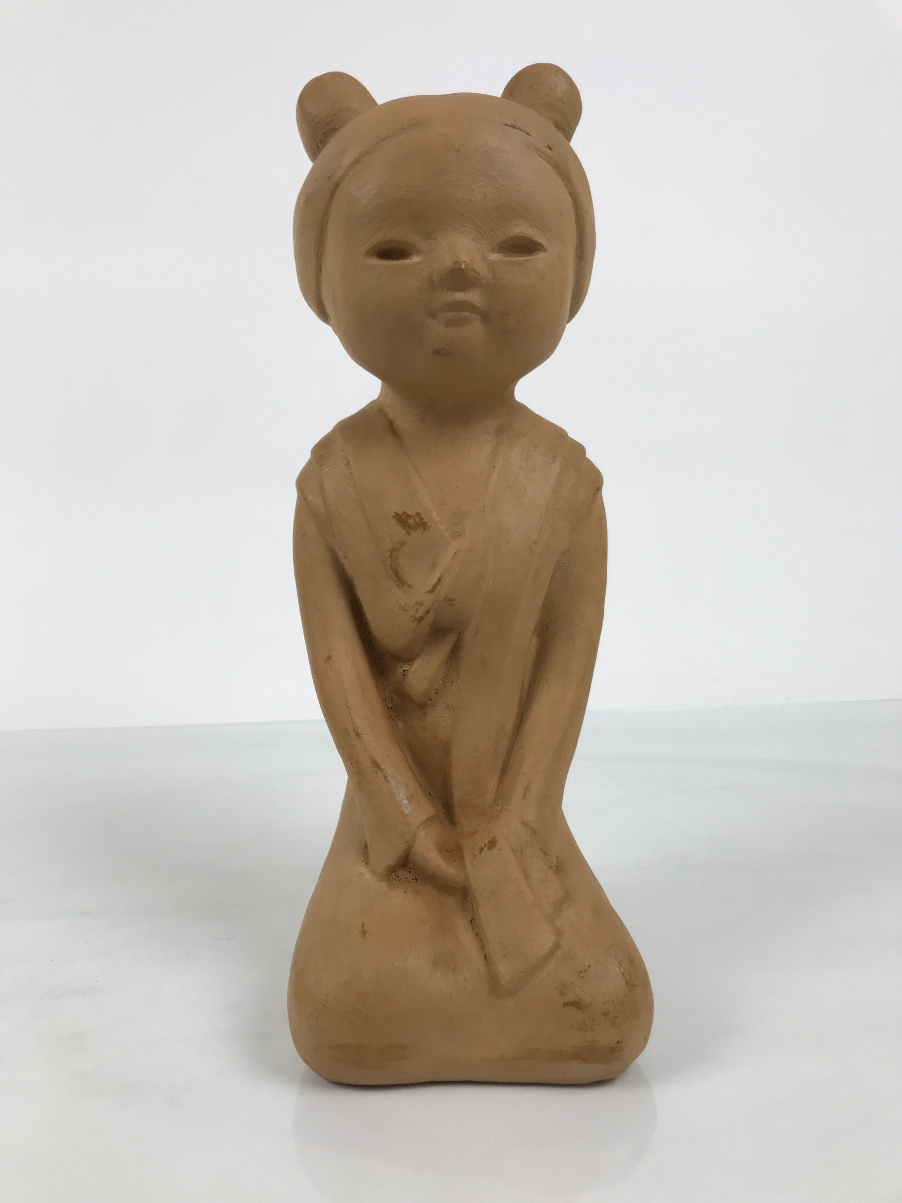 Japanese Ceramic Girl Statue Nara Tenpyo Terracotta Sculpture Brown Okimono ST97