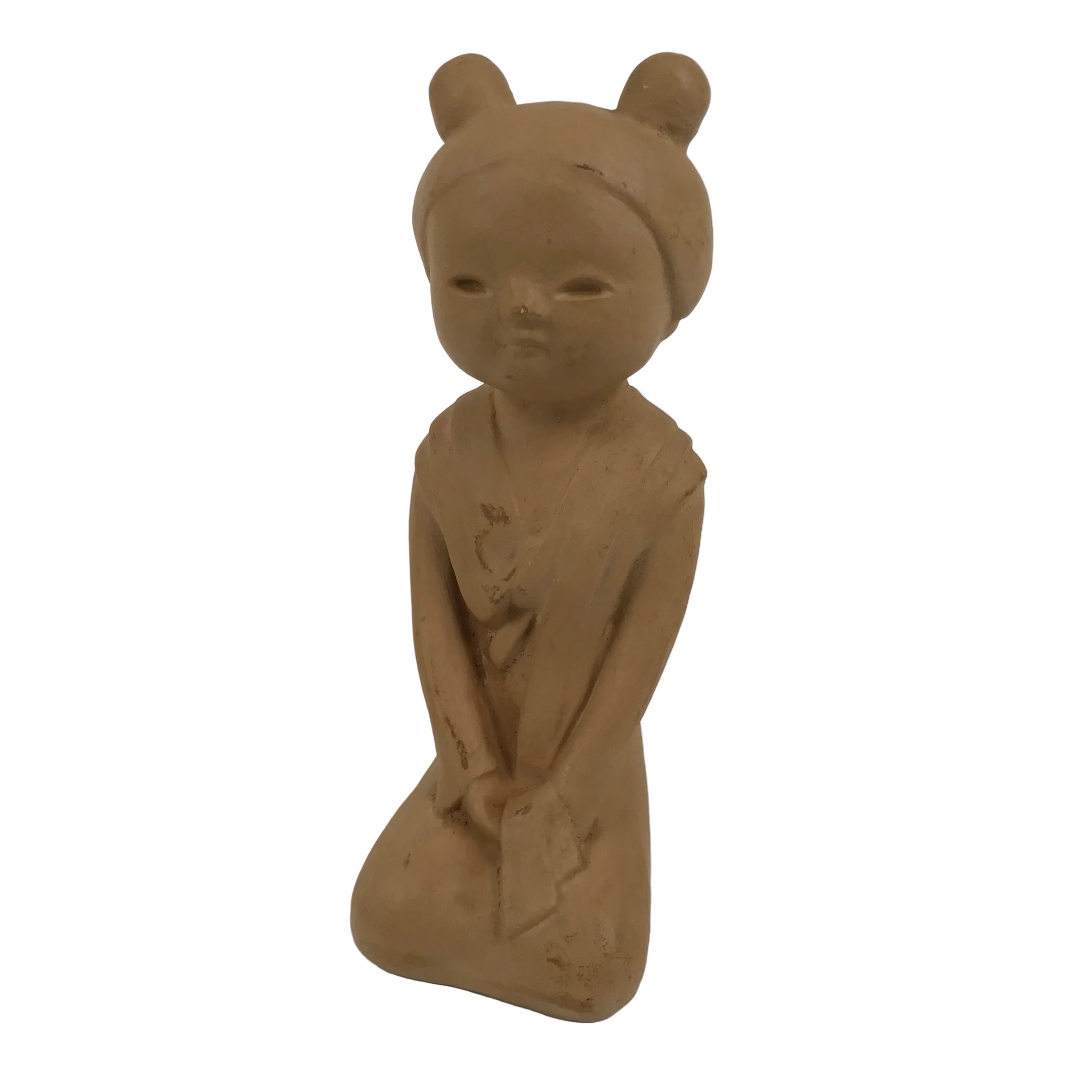 Japanese Ceramic Girl Statue Nara Tenpyo Terracotta Sculpture Brown Okimono ST97