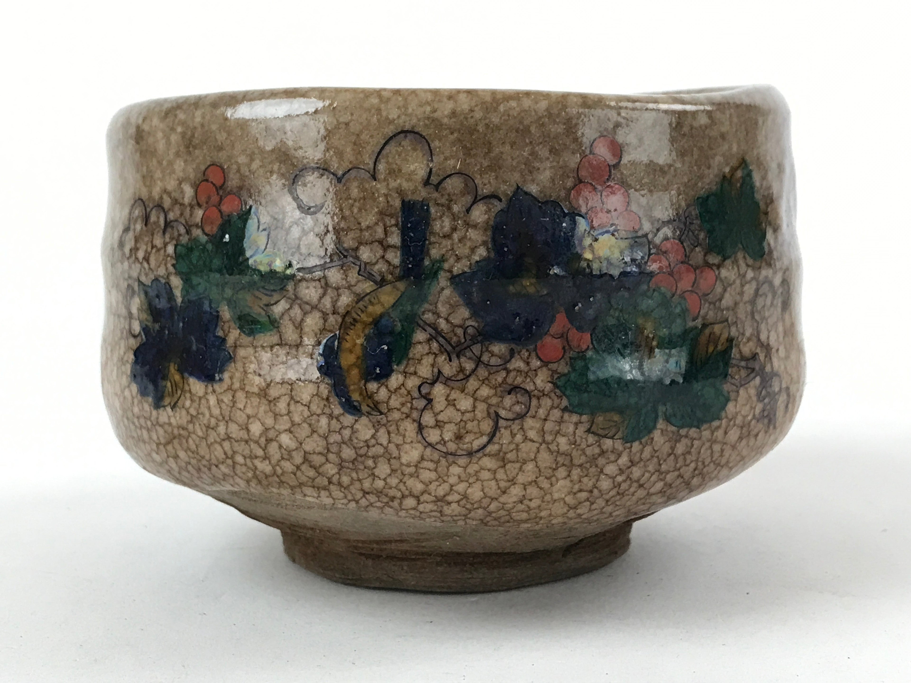Japanese Ceramic Green Ceremony Bowl Brown Crackle Glaze Matcha Chawan CHB3