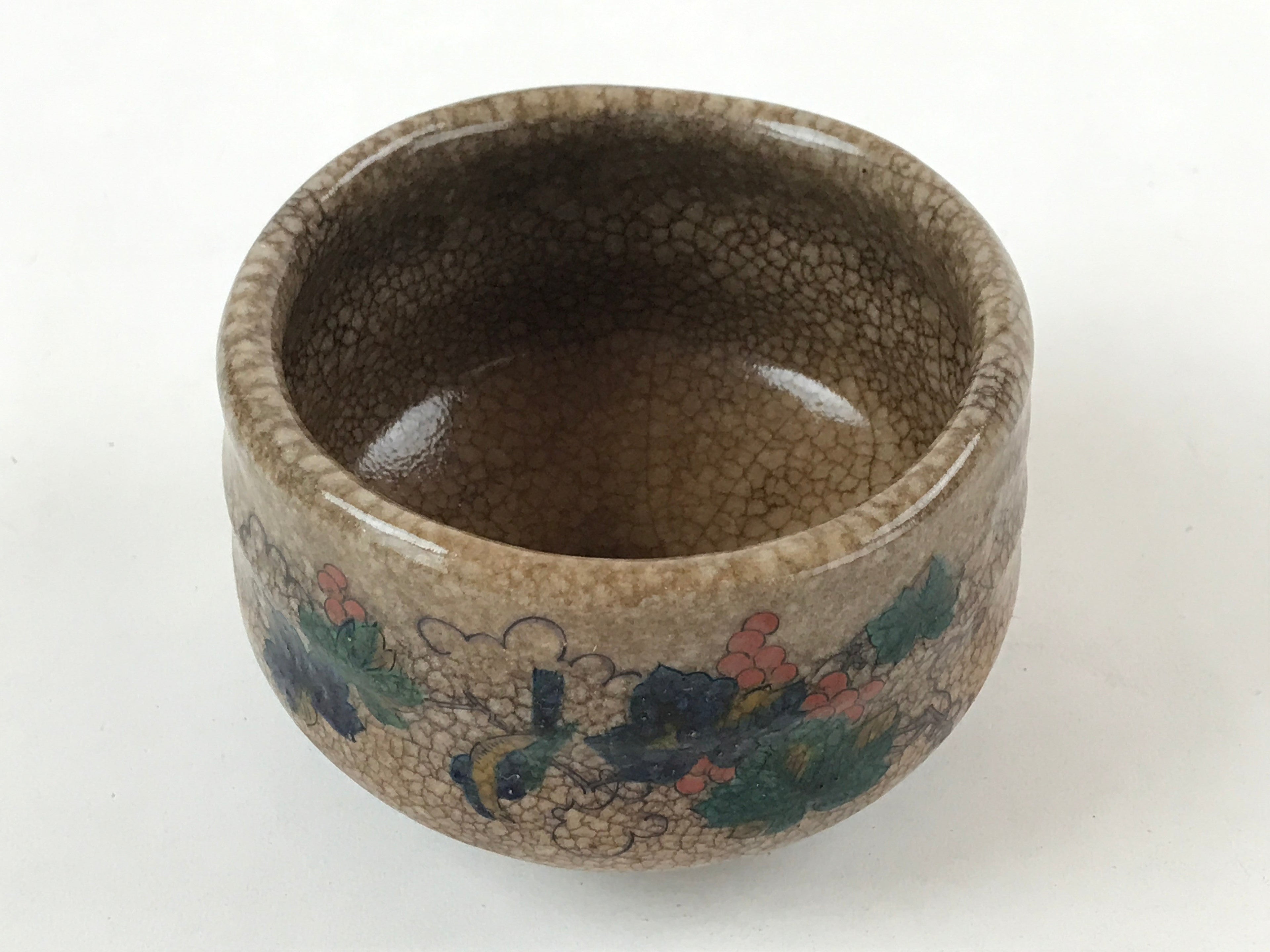 Japanese Ceramic Green Ceremony Bowl Brown Crackle Glaze Matcha Chawan CHB3