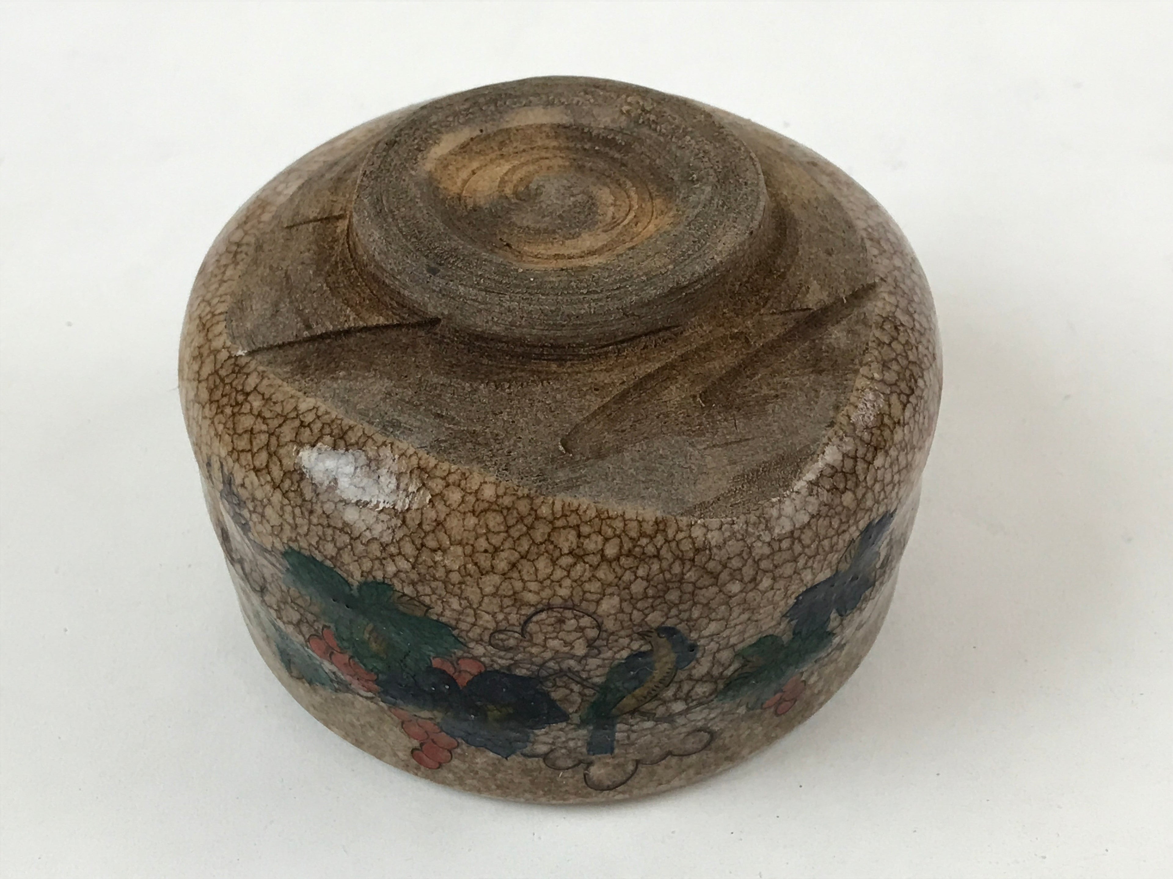 Japanese Ceramic Green Ceremony Bowl Brown Crackle Glaze Matcha Chawan CHB3