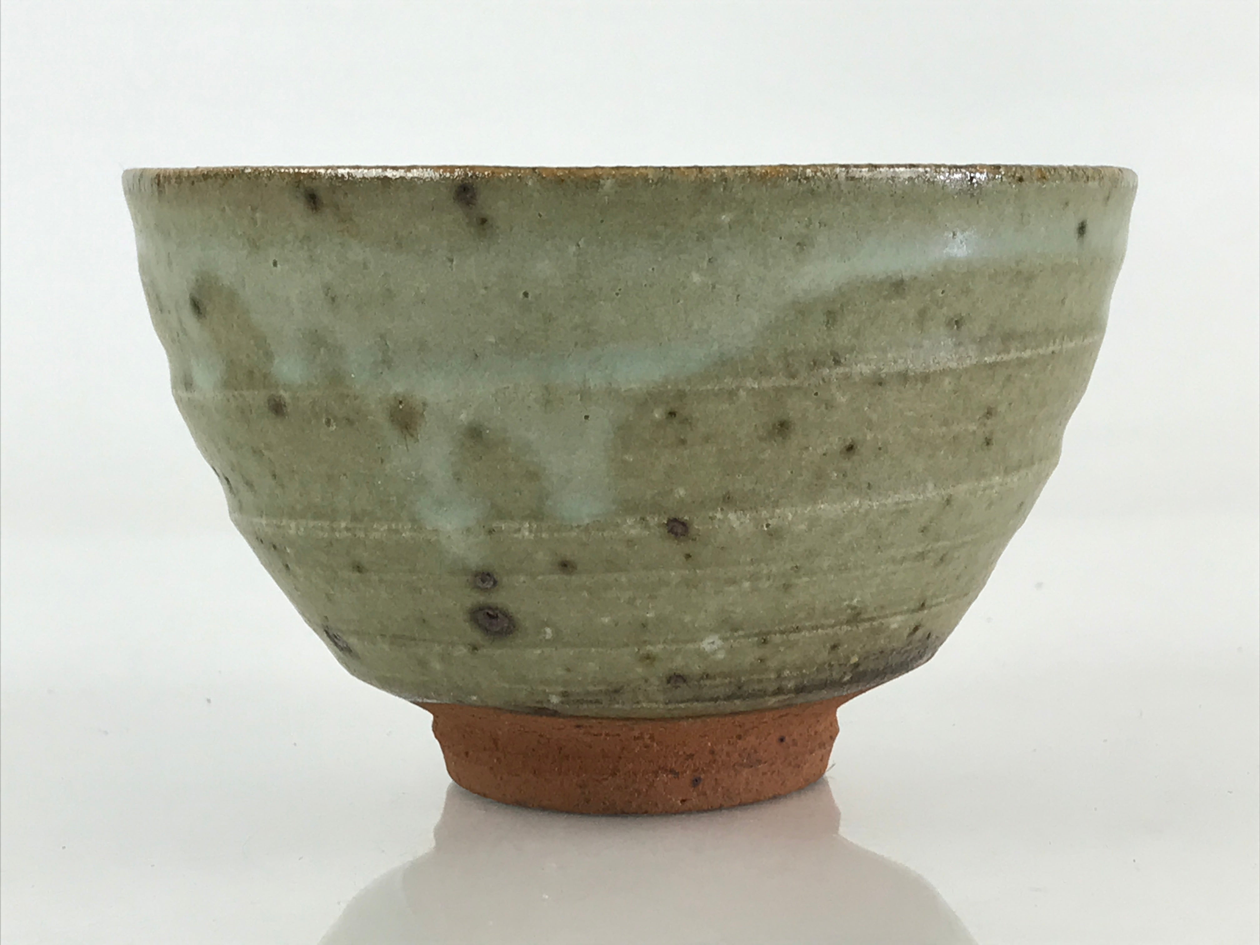 Japanese Ceramic Green Ceremony Tea Bowl Vtg Matcha Chawan Pottery GTB955