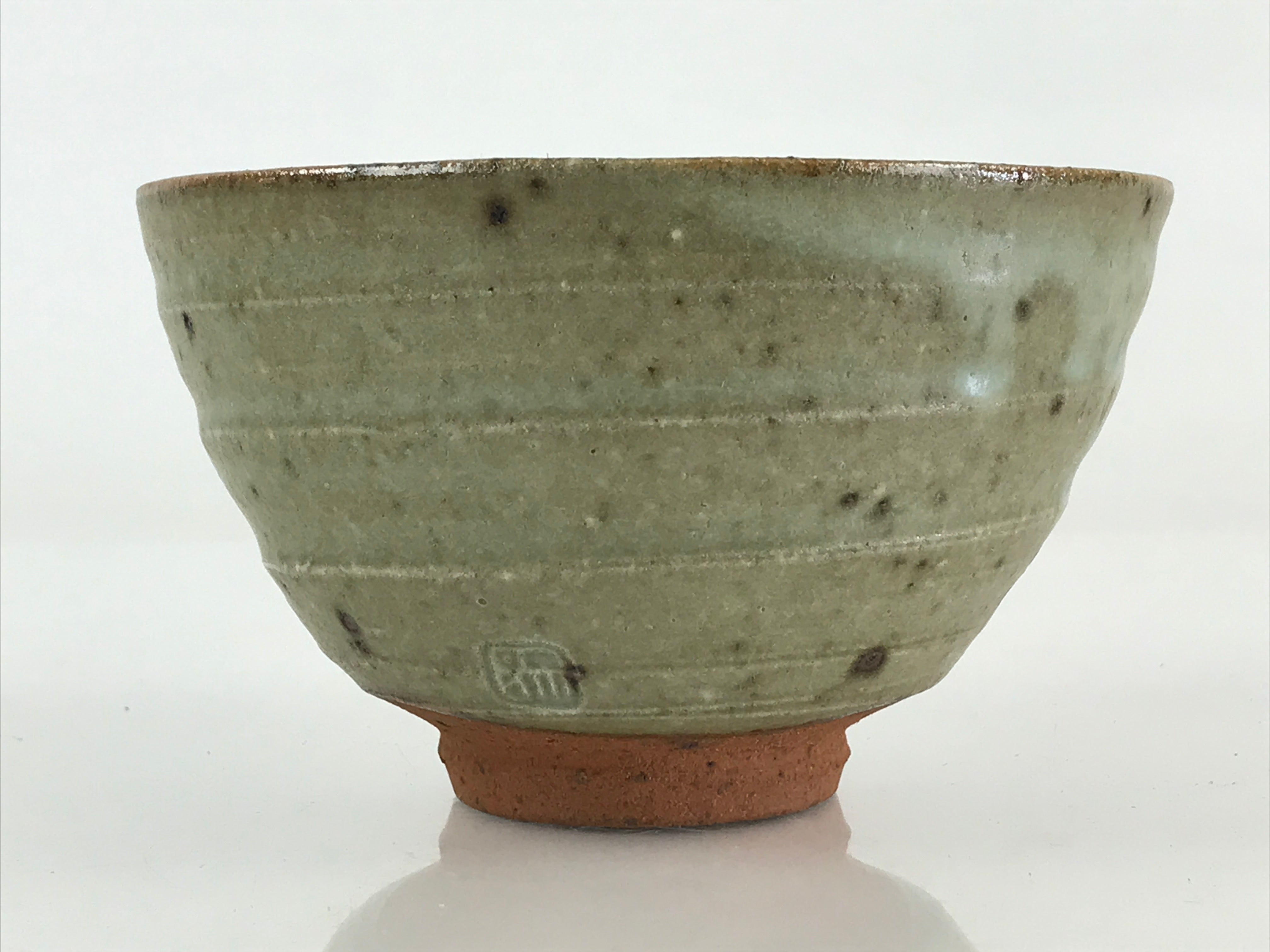 Japanese Ceramic Green Ceremony Tea Bowl Vtg Matcha Chawan Pottery GTB955