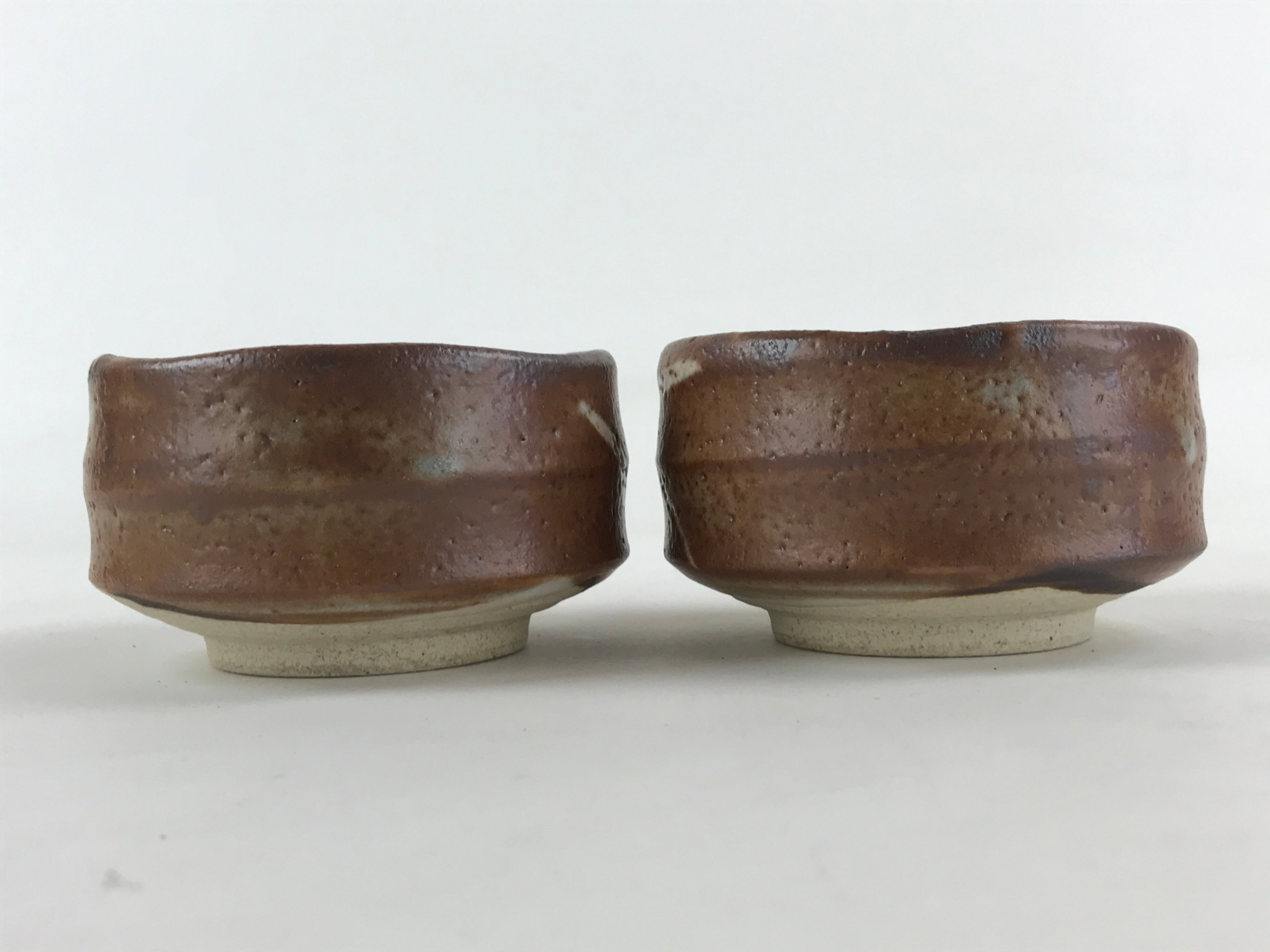 Japanese Ceramic Green Tea Bowl 2pc Set Vtg Pottery Matcha Brown Chawan Sado PX6