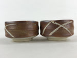 Japanese Ceramic Green Tea Bowl 2pc Set Vtg Pottery Matcha Brown Chawan Sado PX6