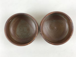 Japanese Ceramic Green Tea Bowl 2pc Set Vtg Pottery Matcha Brown Chawan Sado PX6