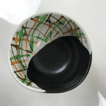 Japanese Ceramic Green Tea Bowl Chawan Vtg Bamboo Leaves White Black CHB72