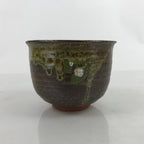 Japanese Ceramic Green Tea Bowl Chawan Vtg Brown Green Drip Flower CHB64