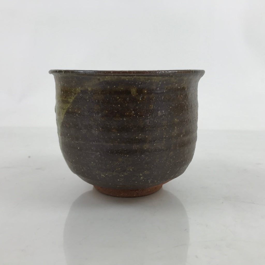 Japanese Ceramic Green Tea Bowl Chawan Vtg Brown Green Drip Flower CHB64