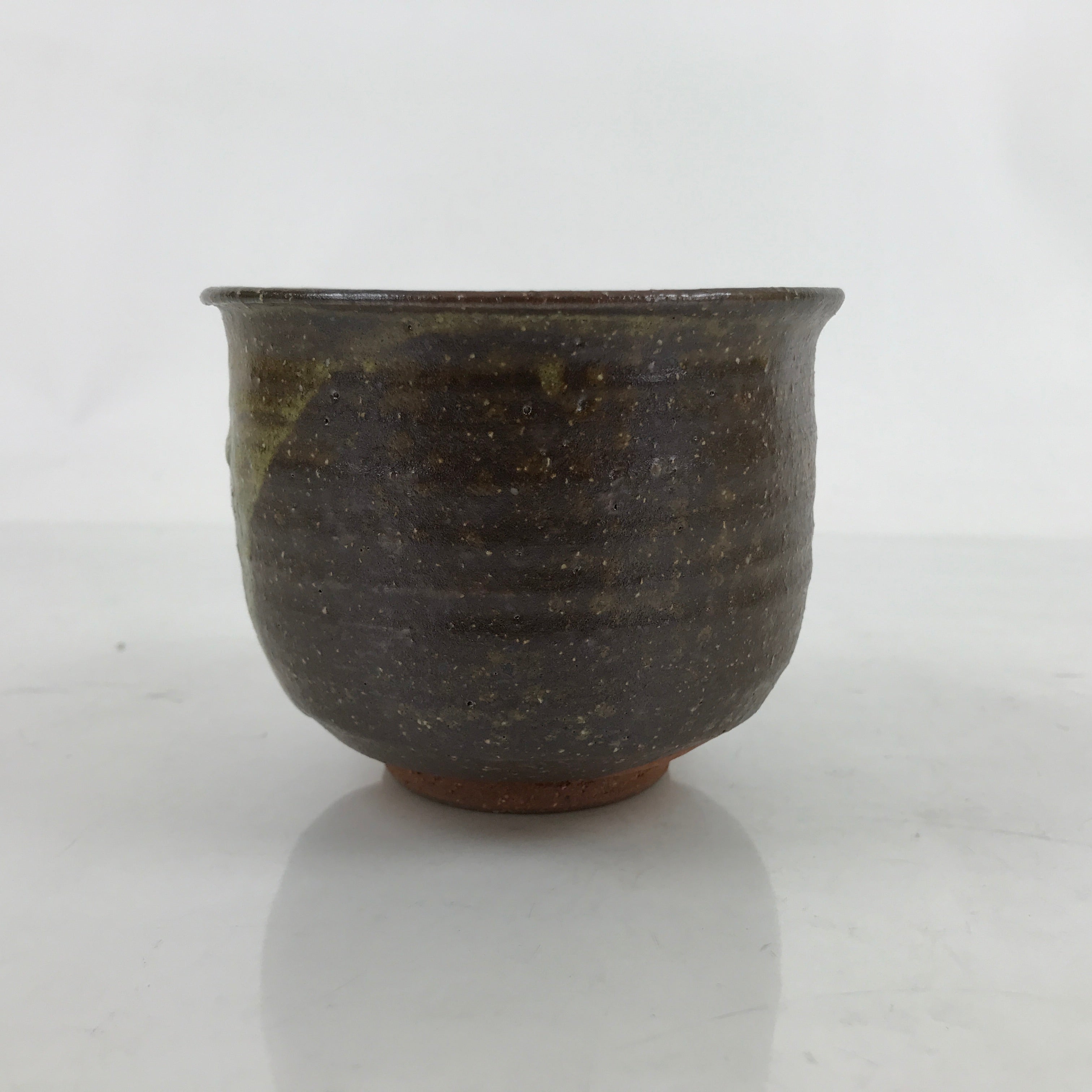 Japanese Ceramic Green Tea Bowl Chawan Vtg Brown Green Drip Flower CHB64