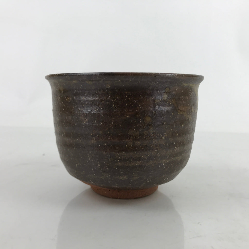 Japanese Ceramic Green Tea Bowl Chawan Vtg Brown Green Drip Flower CHB64