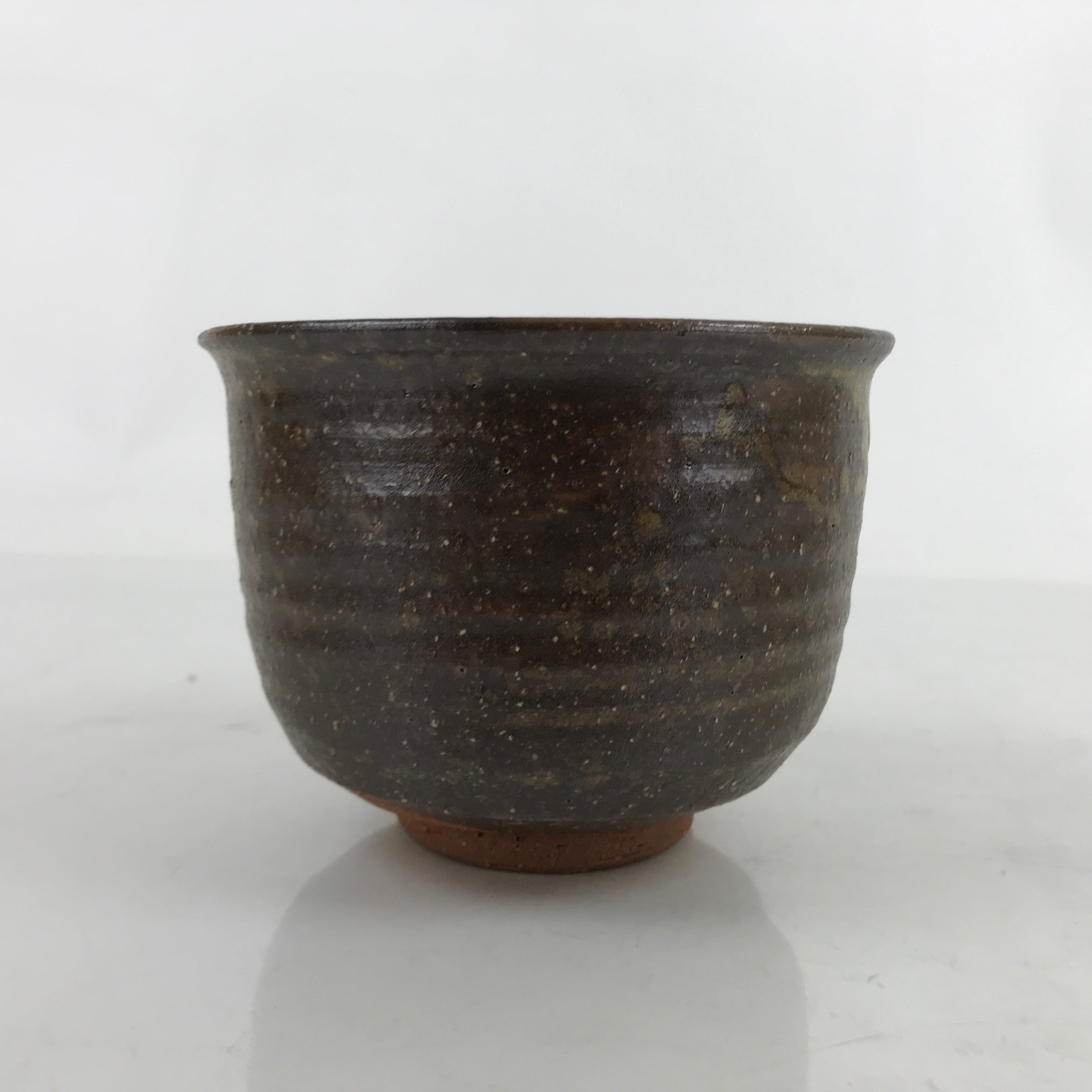 Japanese Ceramic Green Tea Bowl Chawan Vtg Brown Green Drip Flower CHB64