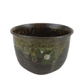 Japanese Ceramic Green Tea Bowl Chawan Vtg Brown Green Drip Flower CHB64
