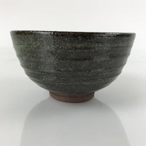 Japanese Ceramic Green Tea Bowl Chawan Vtg Dark Brown Green Speckle Matcha CHB29