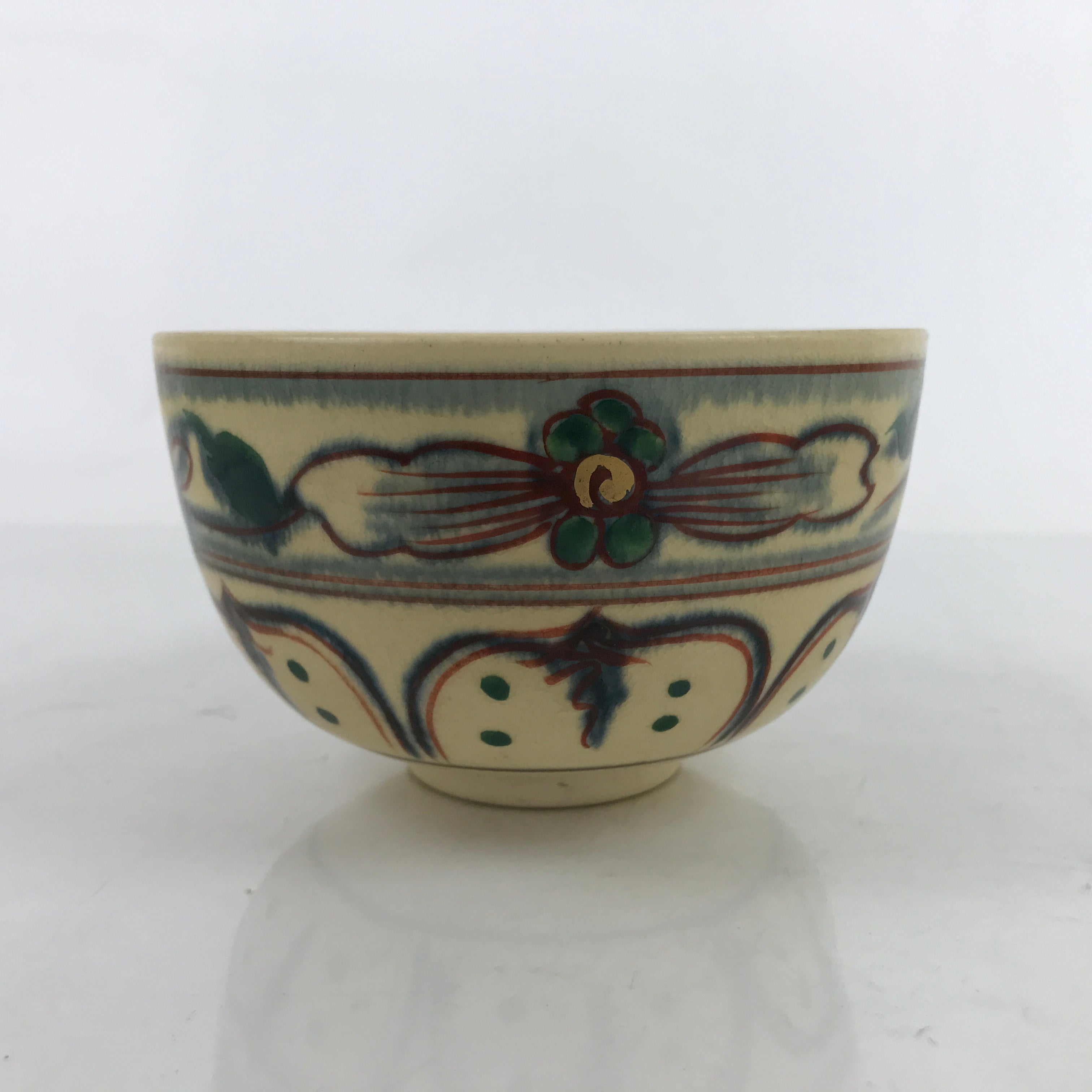 Japanese Ceramic Green Tea Bowl Chawan Vtg Kyo Ware Floral CHB71