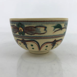 Japanese Ceramic Green Tea Bowl Chawan Vtg Kyo Ware Floral CHB71