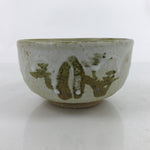 Japanese Ceramic Green Tea Bowl Chawan Vtg Melting Glaze White Brown CHB73