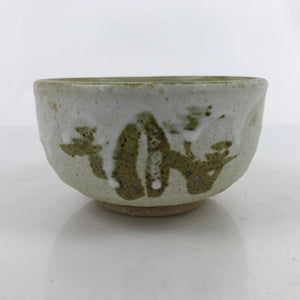 Japanese Ceramic Green Tea Bowl Chawan Vtg Melting Glaze White Brown CHB73