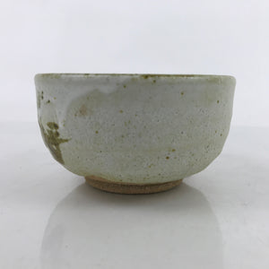 Japanese Ceramic Green Tea Bowl Chawan Vtg Melting Glaze White Brown CHB73