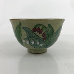 Japanese Ceramic Green Tea Bowl Chawan Vtg Suzuran Lily Valley Green CHB69