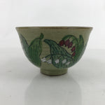 Japanese Ceramic Green Tea Bowl Chawan Vtg Suzuran Lily Valley Green CHB69