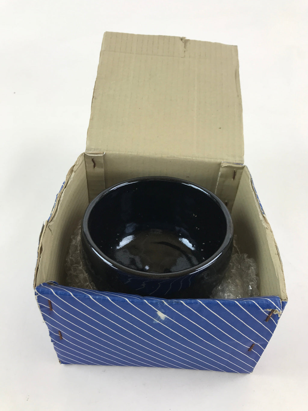 Japanese Ceramic Green Tea Bowl Kuroraku Vtg Black Matcha Chawan Sado PX692