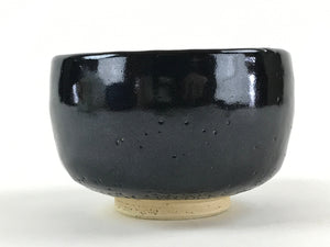Japanese Ceramic Green Tea Bowl Kuroraku Vtg Black Matcha Chawan Sado PX692