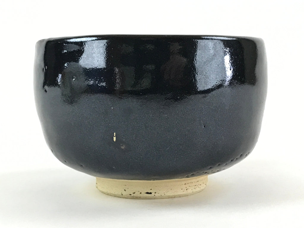 Japanese Ceramic Green Tea Bowl Kuroraku Vtg Black Matcha Chawan Sado PX692