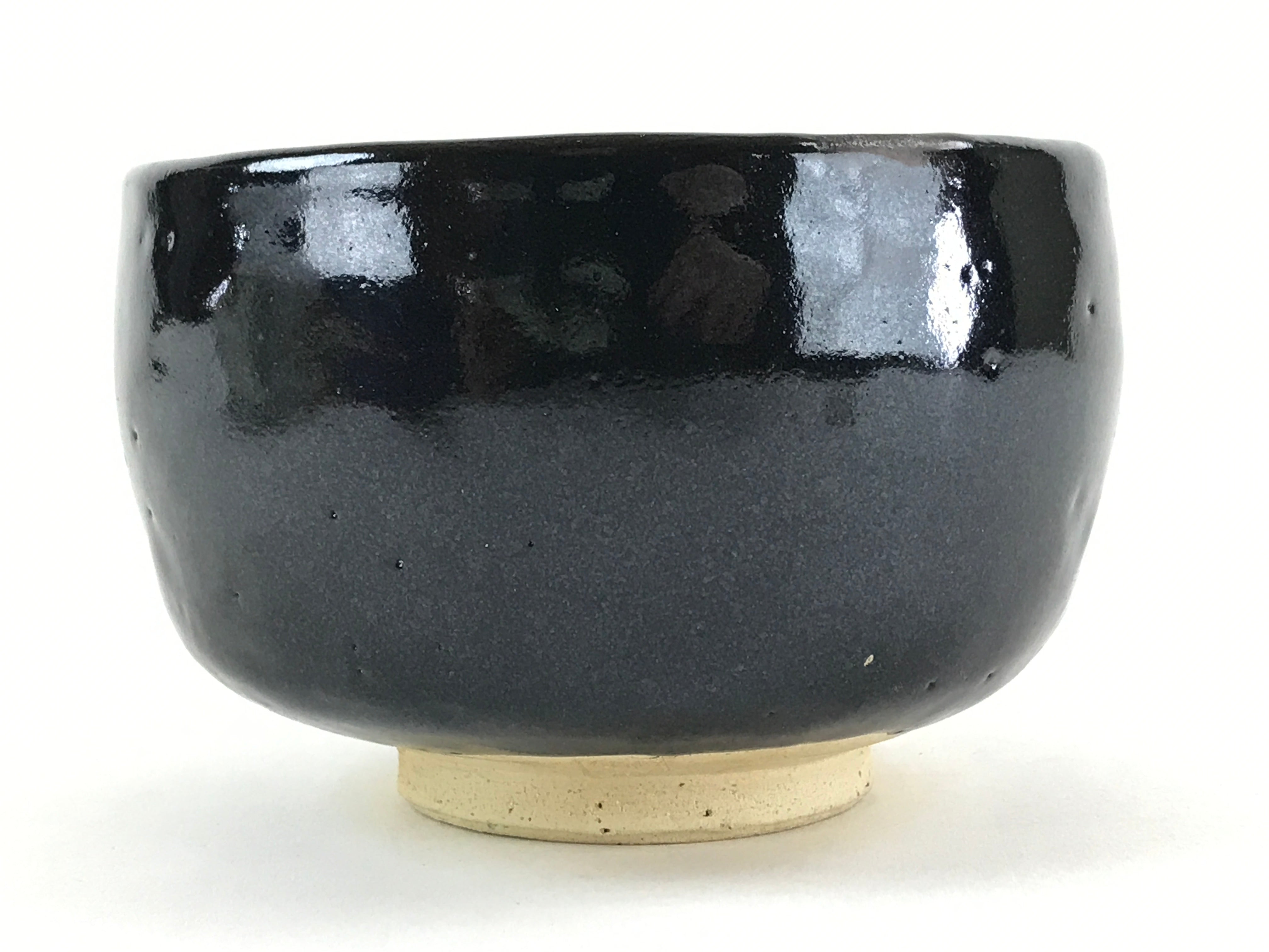 Japanese Ceramic Green Tea Bowl Kuroraku Vtg Black Matcha Chawan Sado PX692