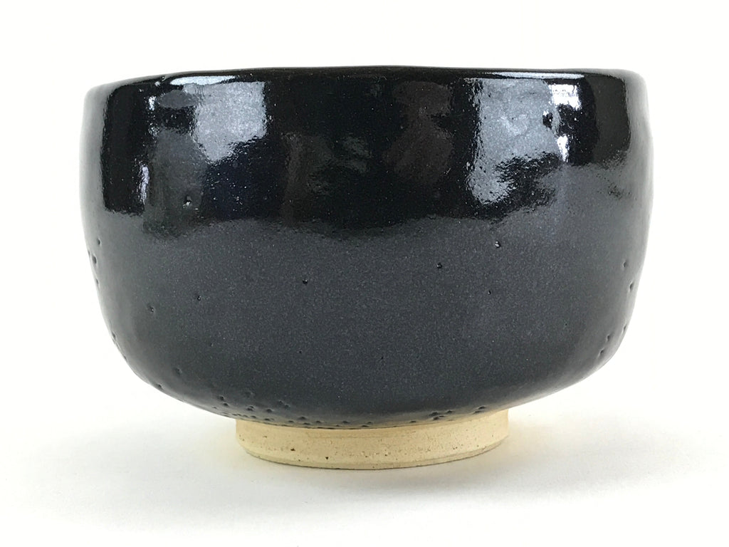 Japanese Ceramic Green Tea Bowl Kuroraku Vtg Black Matcha Chawan Sado PX692