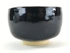 Japanese Ceramic Green Tea Bowl Kuroraku Vtg Black Matcha Chawan Sado PX692
