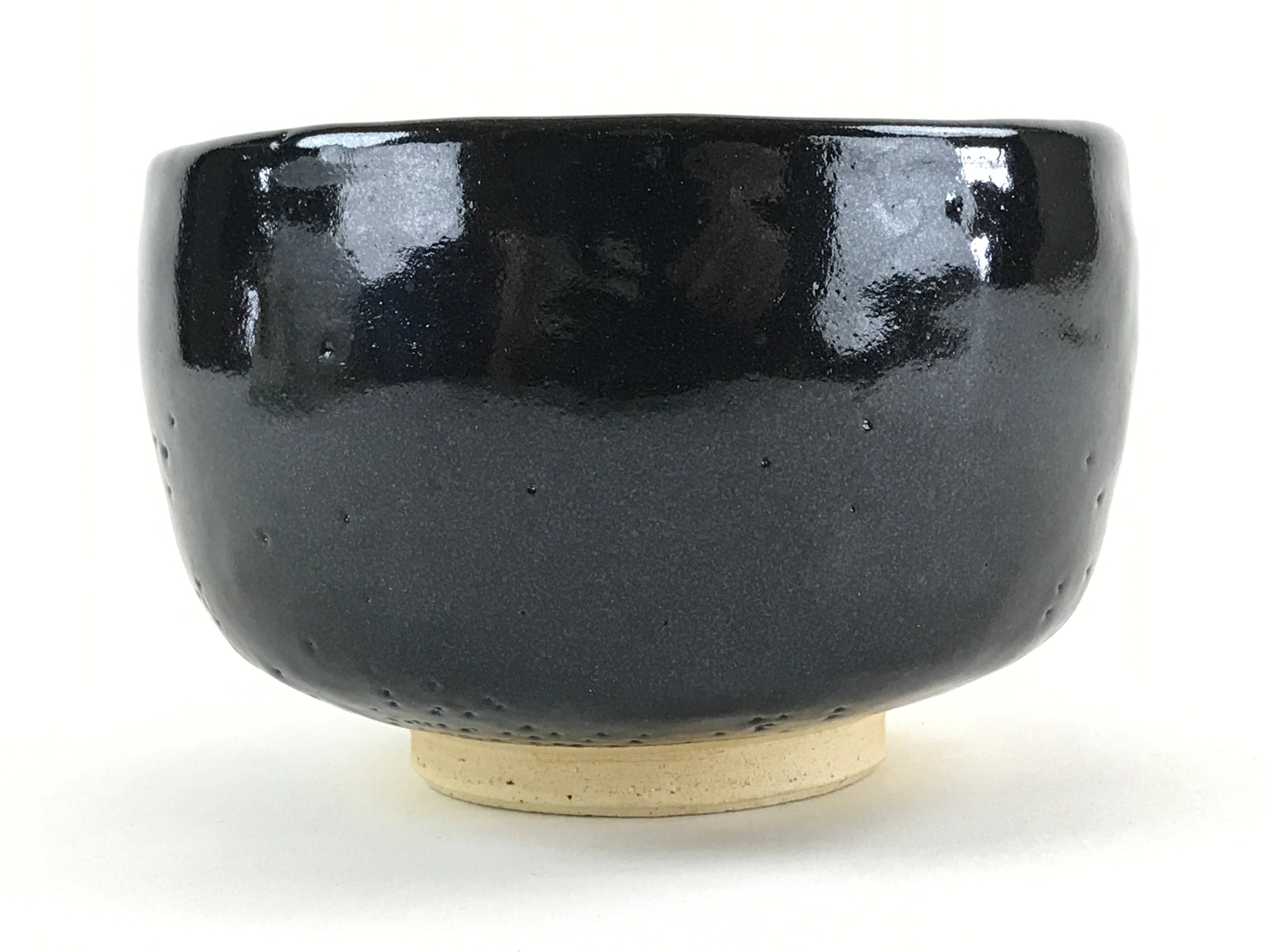 Japanese Ceramic Green Tea Bowl Kuroraku Vtg Black Matcha Chawan Sado PX692