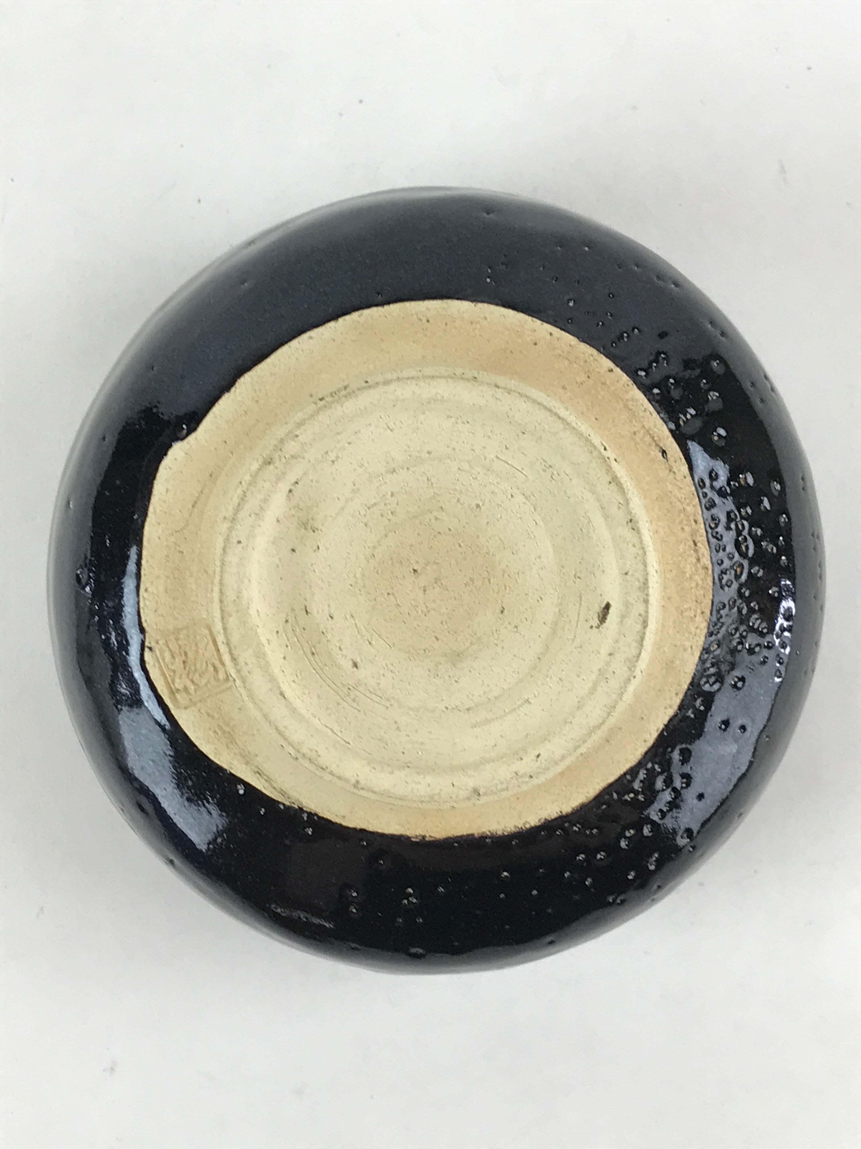 Japanese Ceramic Green Tea Bowl Kuroraku Vtg Black Matcha Chawan Sado PX692