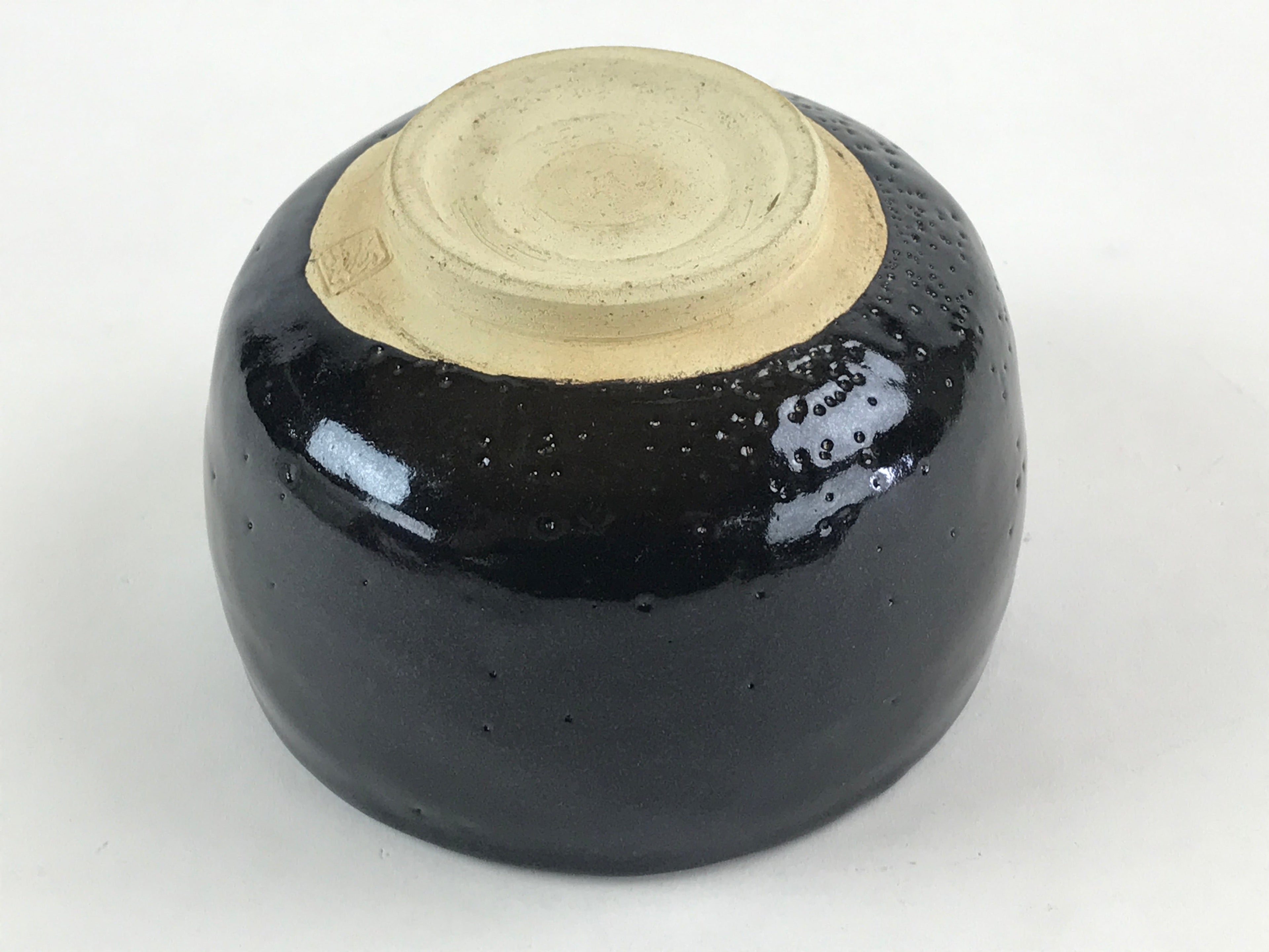 Japanese Ceramic Green Tea Bowl Kuroraku Vtg Black Matcha Chawan Sado PX692