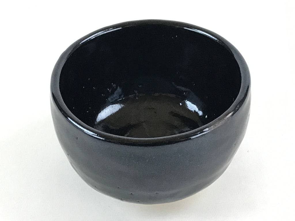 Japanese Ceramic Green Tea Bowl Kuroraku Vtg Black Matcha Chawan Sado PX692