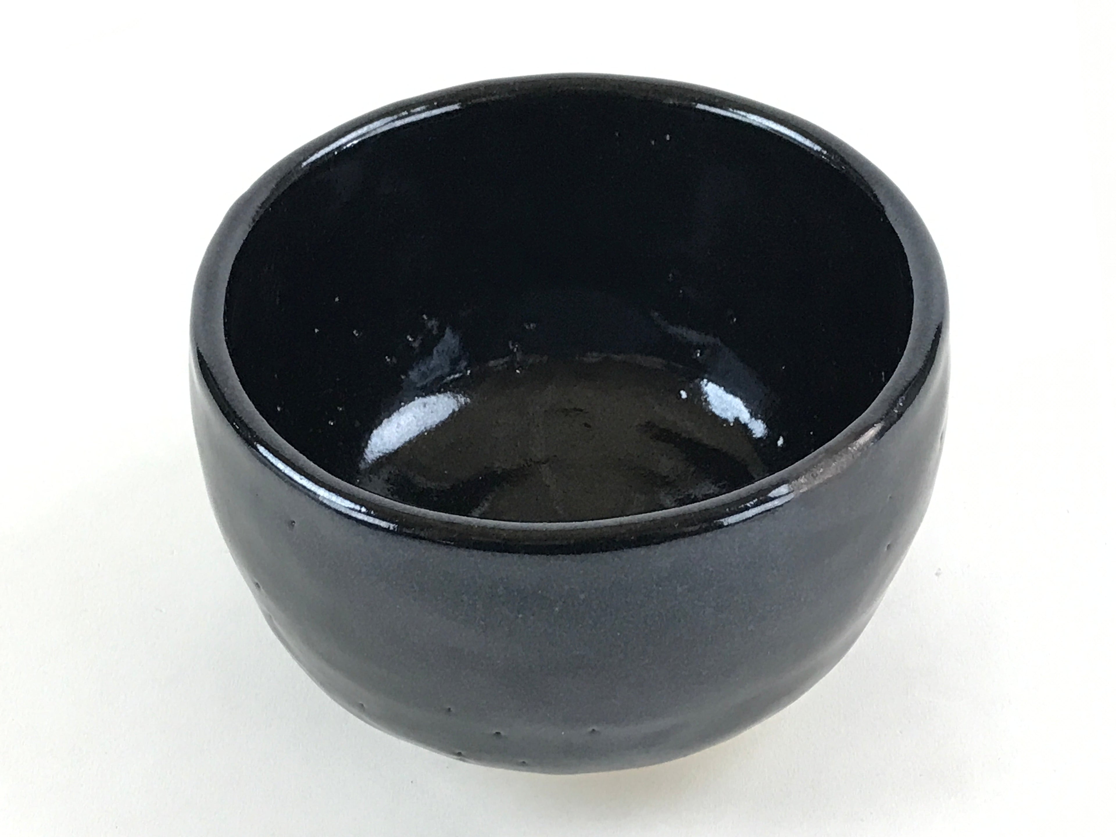 Japanese Ceramic Green Tea Bowl Kuroraku Vtg Black Matcha Chawan Sado PX692