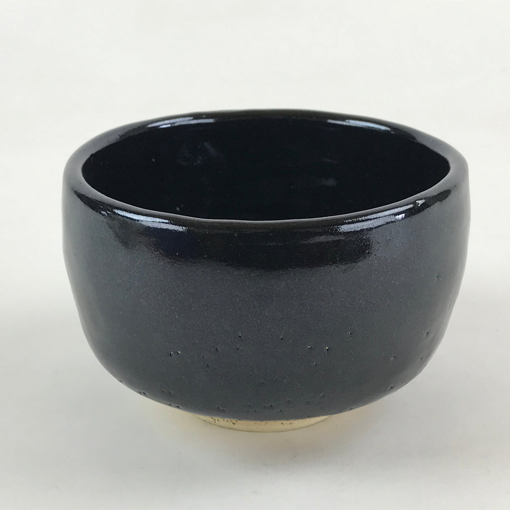 Japanese Ceramic Green Tea Bowl Kuroraku Vtg Black Matcha Chawan Sado PX692