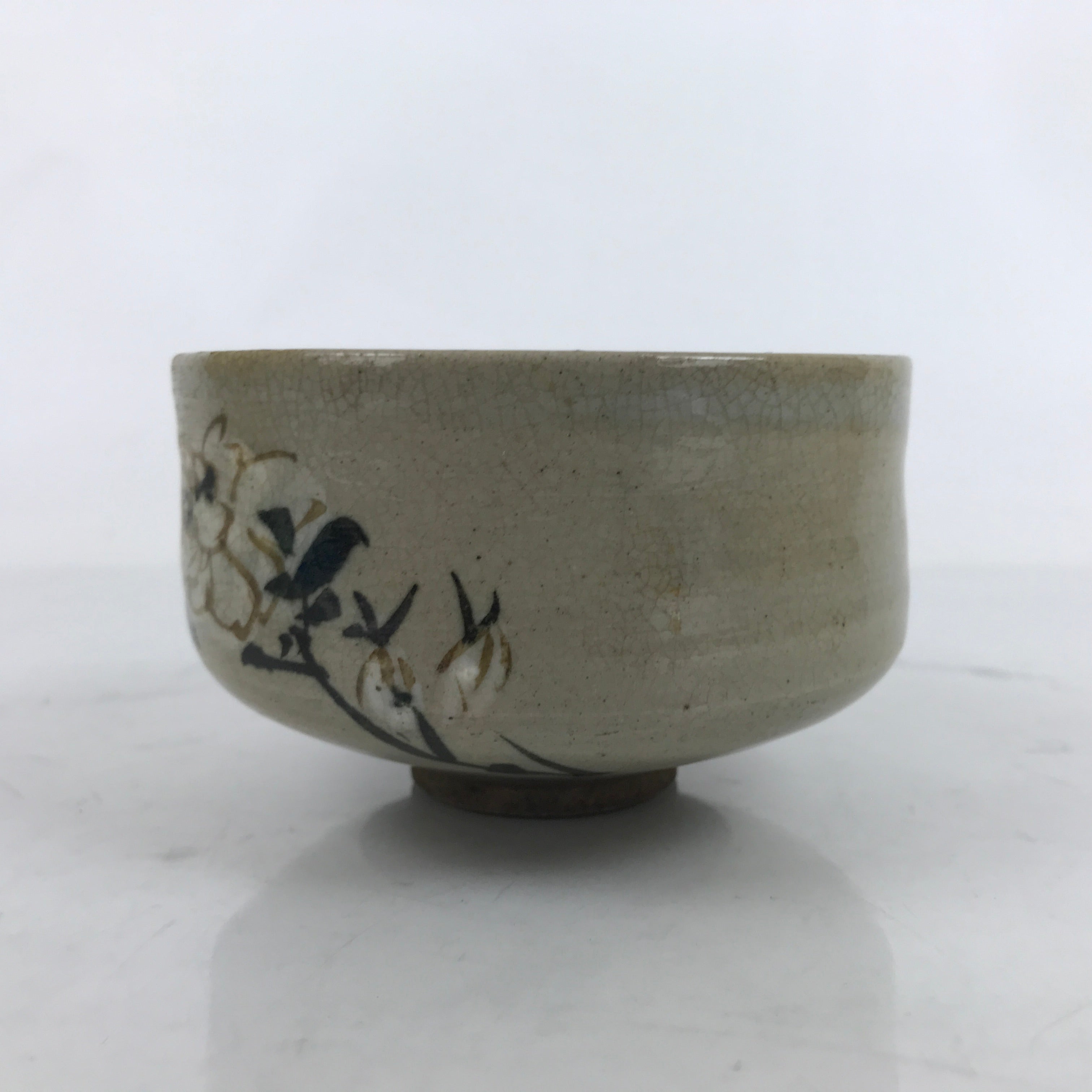 Japanese Ceramic Green Tea Bowl Matcha Chawan Brown Beige Crackle Floral CHB92