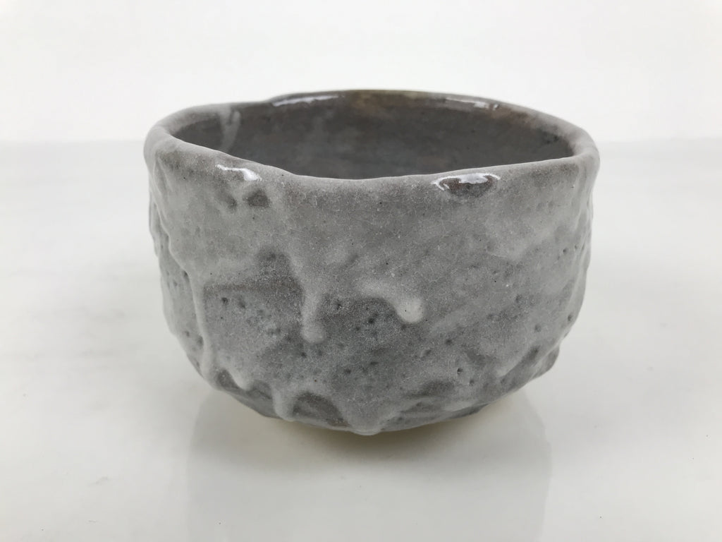Japanese Ceramic Green Tea Bowl Matcha Chawan Pottery Gray Shino Wood Box PX807