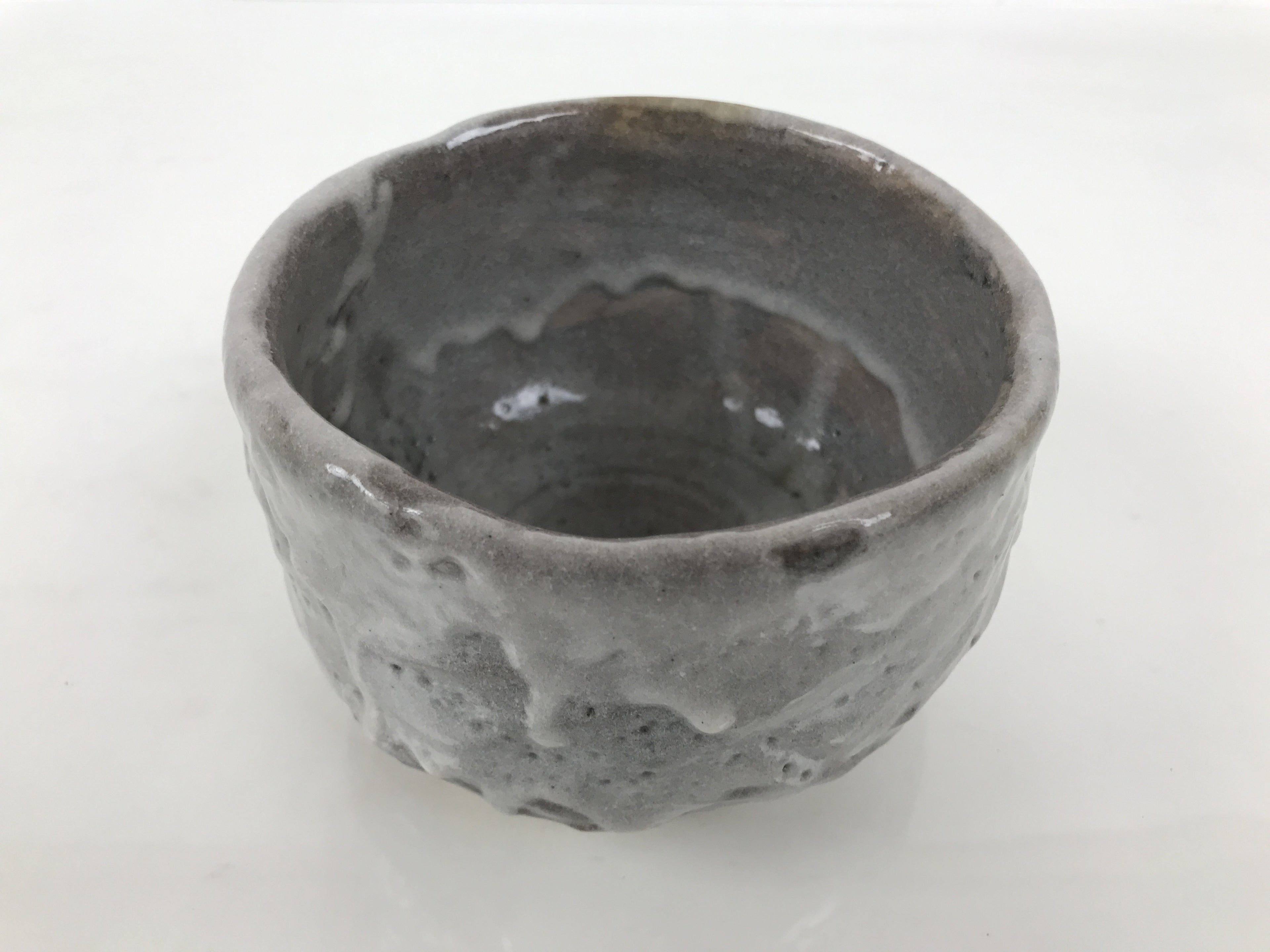 Japanese Ceramic Green Tea Bowl Matcha Chawan Pottery Gray Shino Wood Box PX807