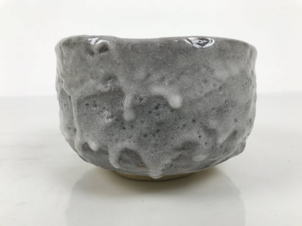 Japanese Ceramic Green Tea Bowl Matcha Chawan Pottery Gray Shino Wood Box PX807