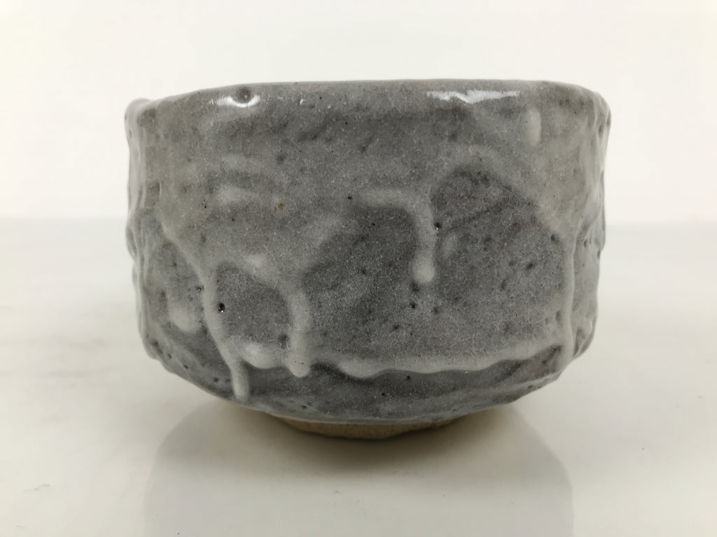 Japanese Ceramic Green Tea Bowl Matcha Chawan Pottery Gray Shino Wood Box PX807